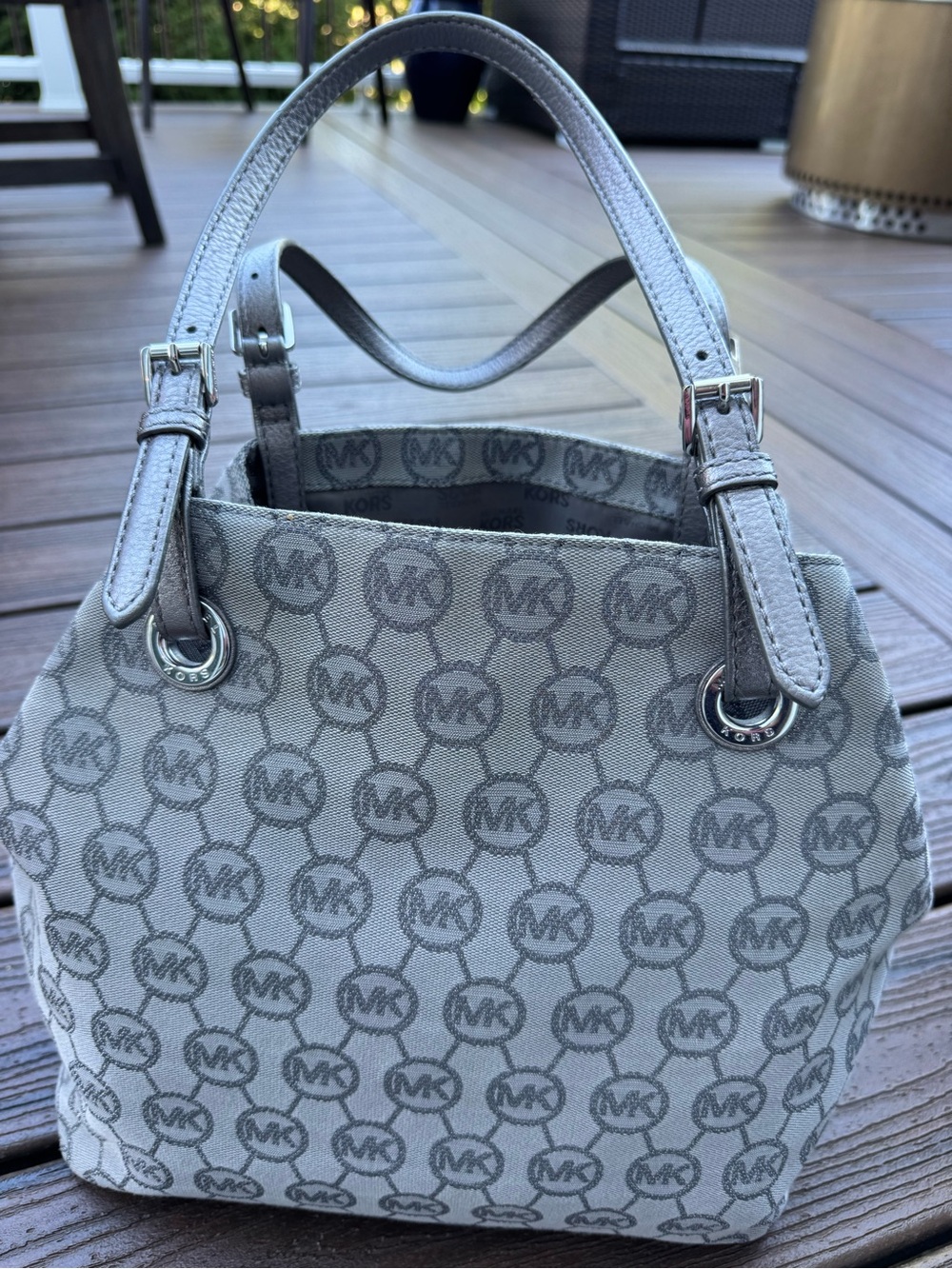 Michael Kors Gray MK Logo Shoulder Bag